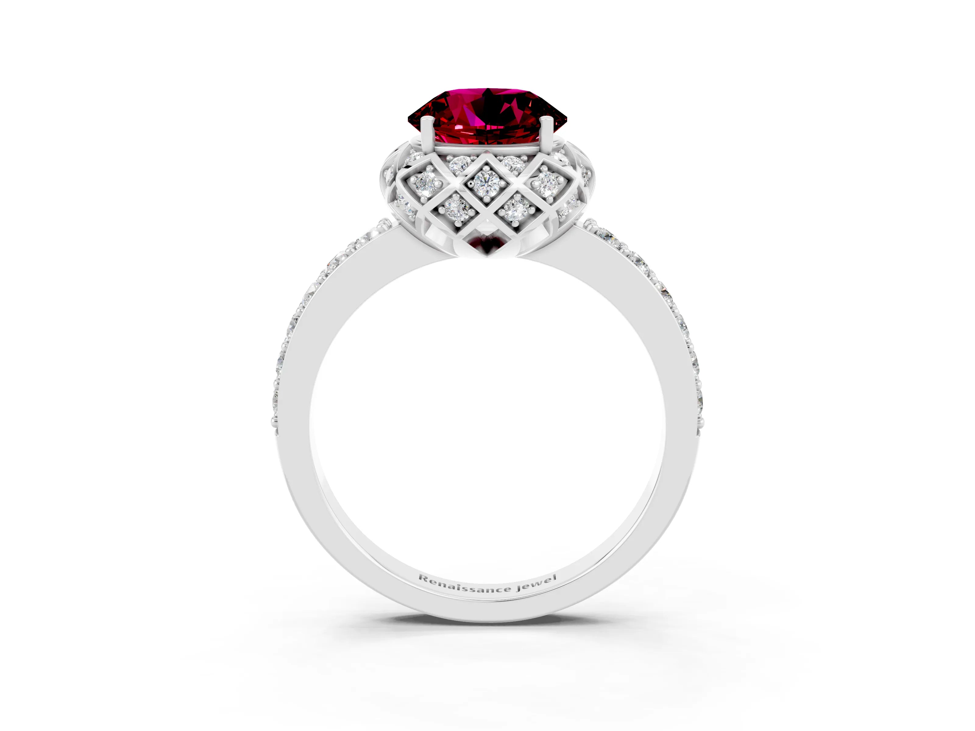 White gold Round Cut Diamond Solitaire Ring with Shared Prong Pavé Band_3
