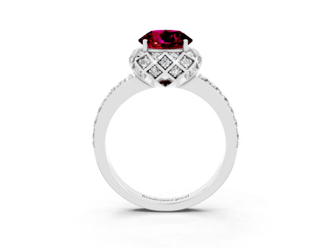 White gold Round Cut Diamond Solitaire Ring with Shared Prong Pavé Band_3