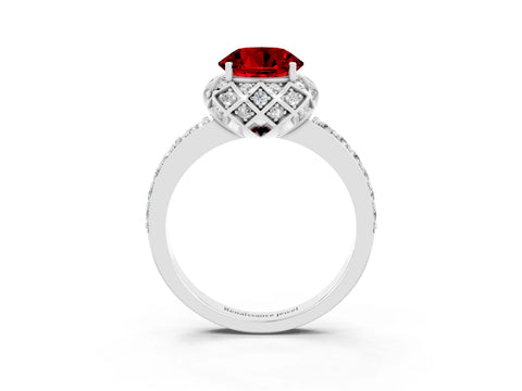 White gold Round Cut Diamond Solitaire Ring with Shared Prong Pavé Band_3
