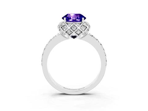 White gold Round Cut Diamond Solitaire Ring with Shared Prong Pavé Band_3
