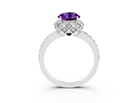 White gold Round Cut Diamond Solitaire Ring with Shared Prong Pavé Band_3