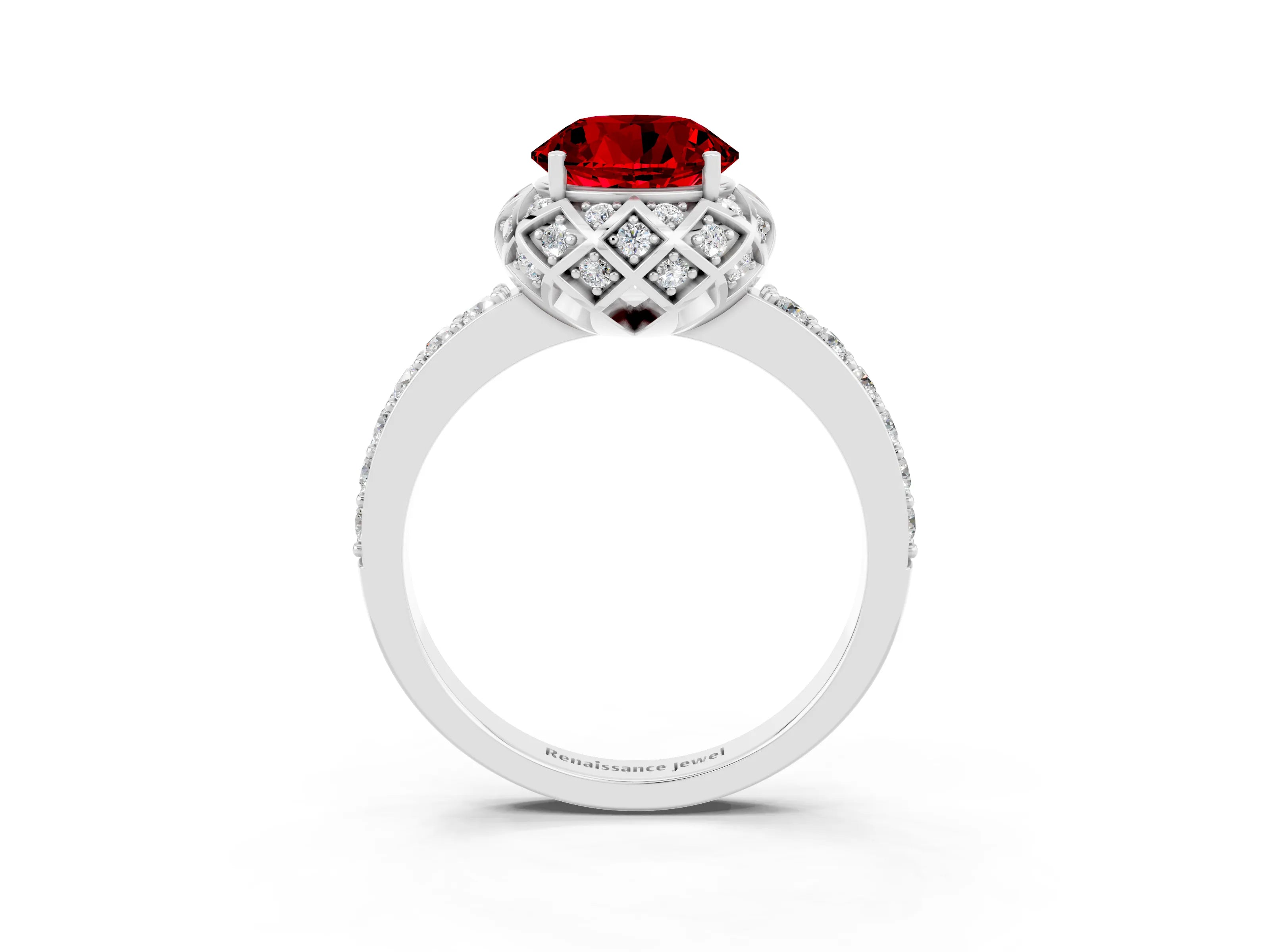 White gold Round Cut Diamond Solitaire Ring with Shared Prong Pavé Band_3