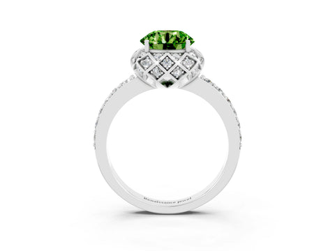 White gold Round Cut Diamond Solitaire Ring with Shared Prong Pavé Band_3