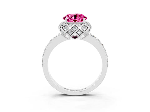 White gold Round Cut Diamond Solitaire Ring with Shared Prong Pavé Band_3