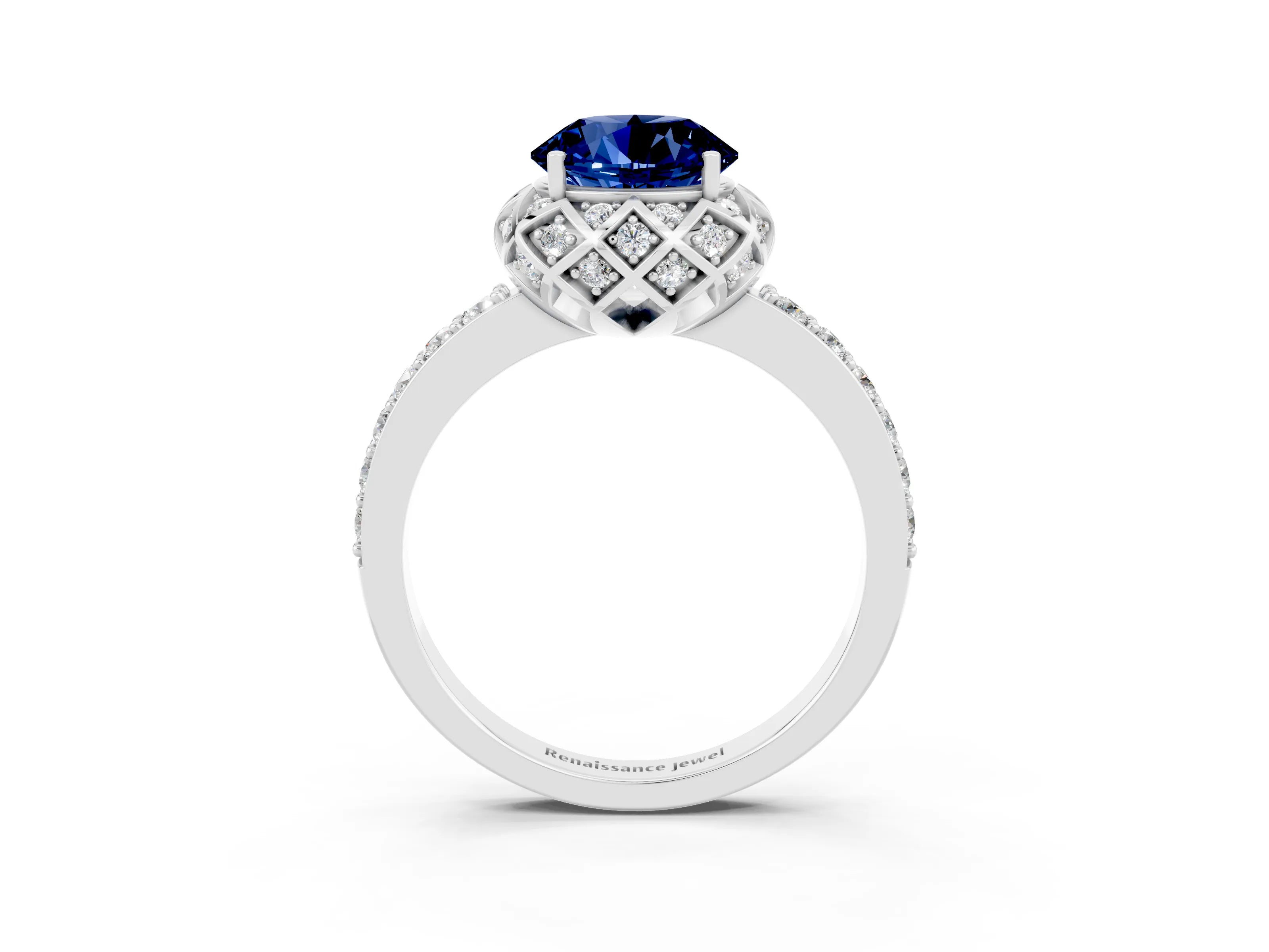 White gold Round Cut Diamond Solitaire Ring with Shared Prong Pavé Band_3