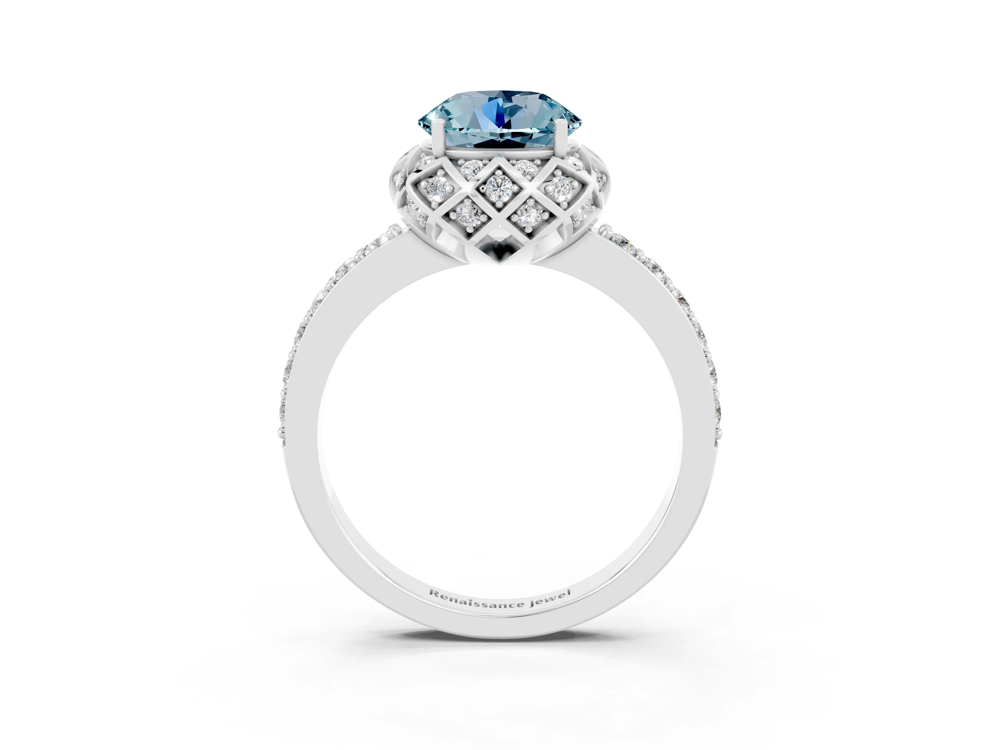 White gold Round Cut Diamond Solitaire Ring with Shared Prong Pavé Band_3