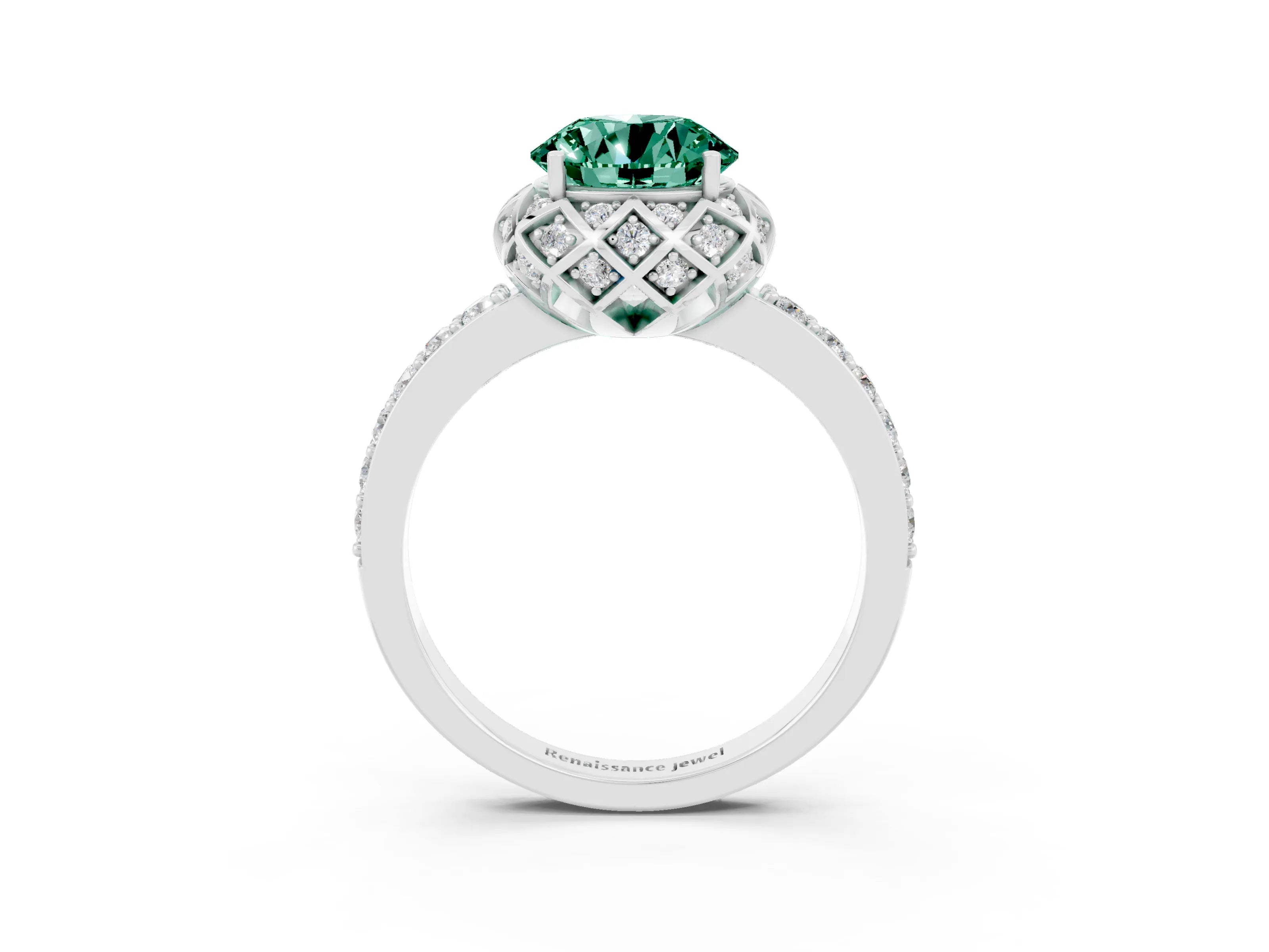 White gold Round Cut Diamond Solitaire Ring with Shared Prong Pavé Band_3