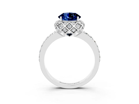White gold Round Cut Diamond Solitaire Ring with Shared Prong Pavé Band_3
