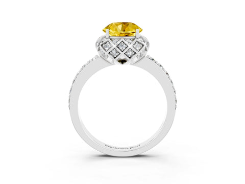 White gold Round Cut Diamond Solitaire Ring with Shared Prong Pavé Band_3