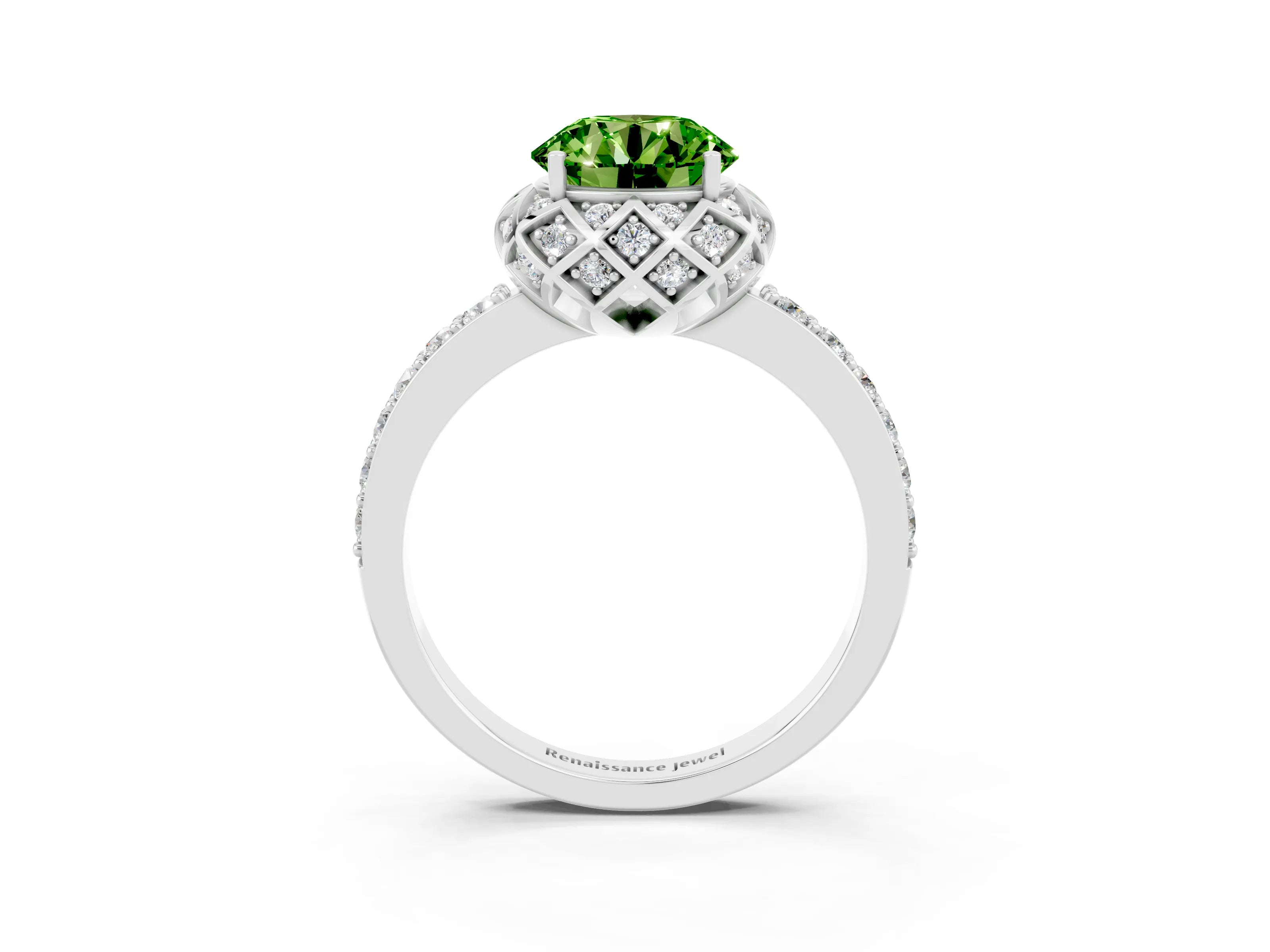 White gold Round Cut Diamond Solitaire Ring with Shared Prong Pavé Band_3