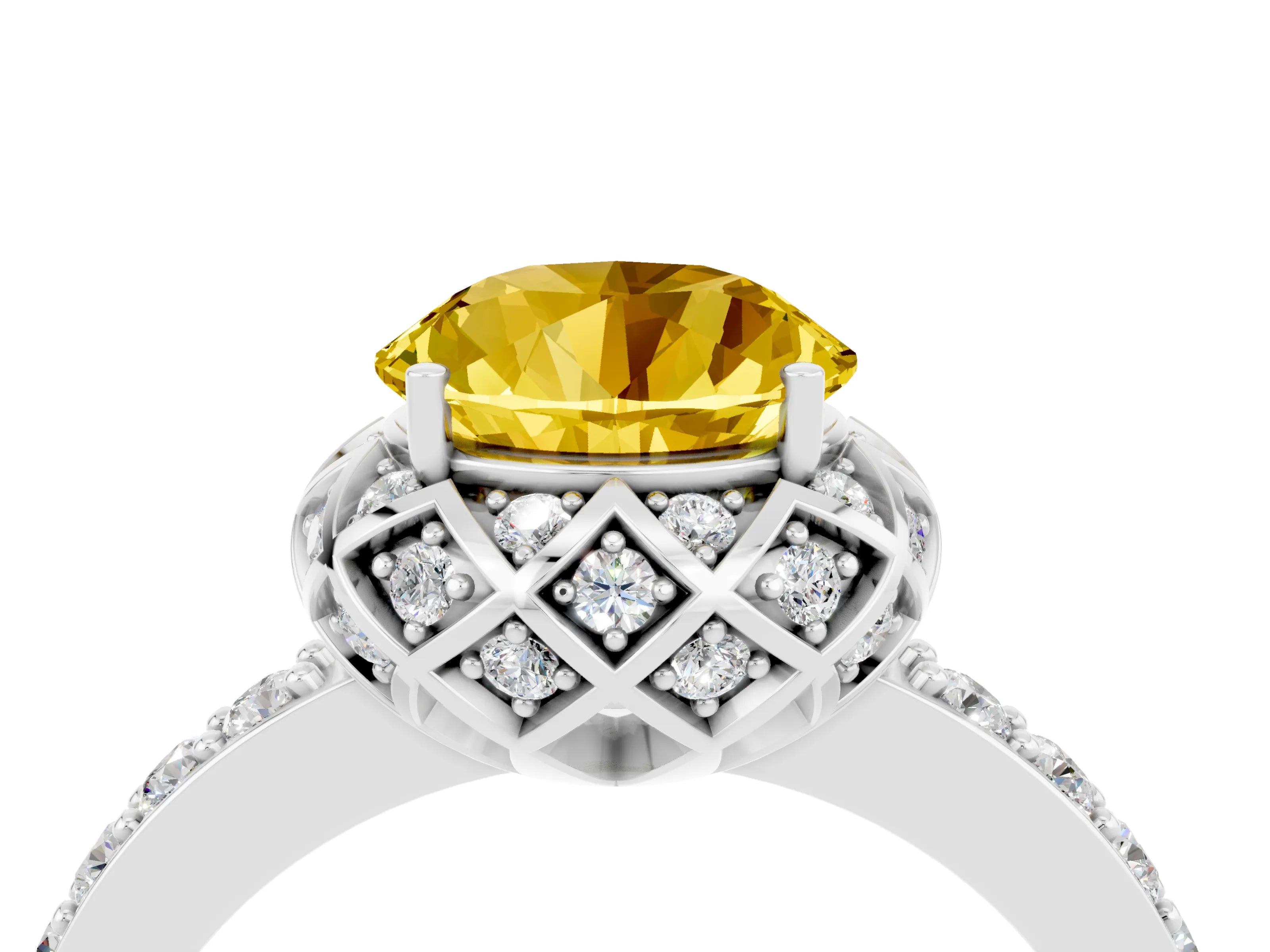 White gold Round Cut Diamond Solitaire Ring with Shared Prong Pavé Band_4