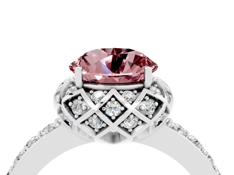 White gold Round Cut Diamond Solitaire Ring with Shared Prong Pavé Band_4