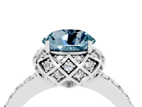 White gold Round Cut Diamond Solitaire Ring with Shared Prong Pavé Band_4