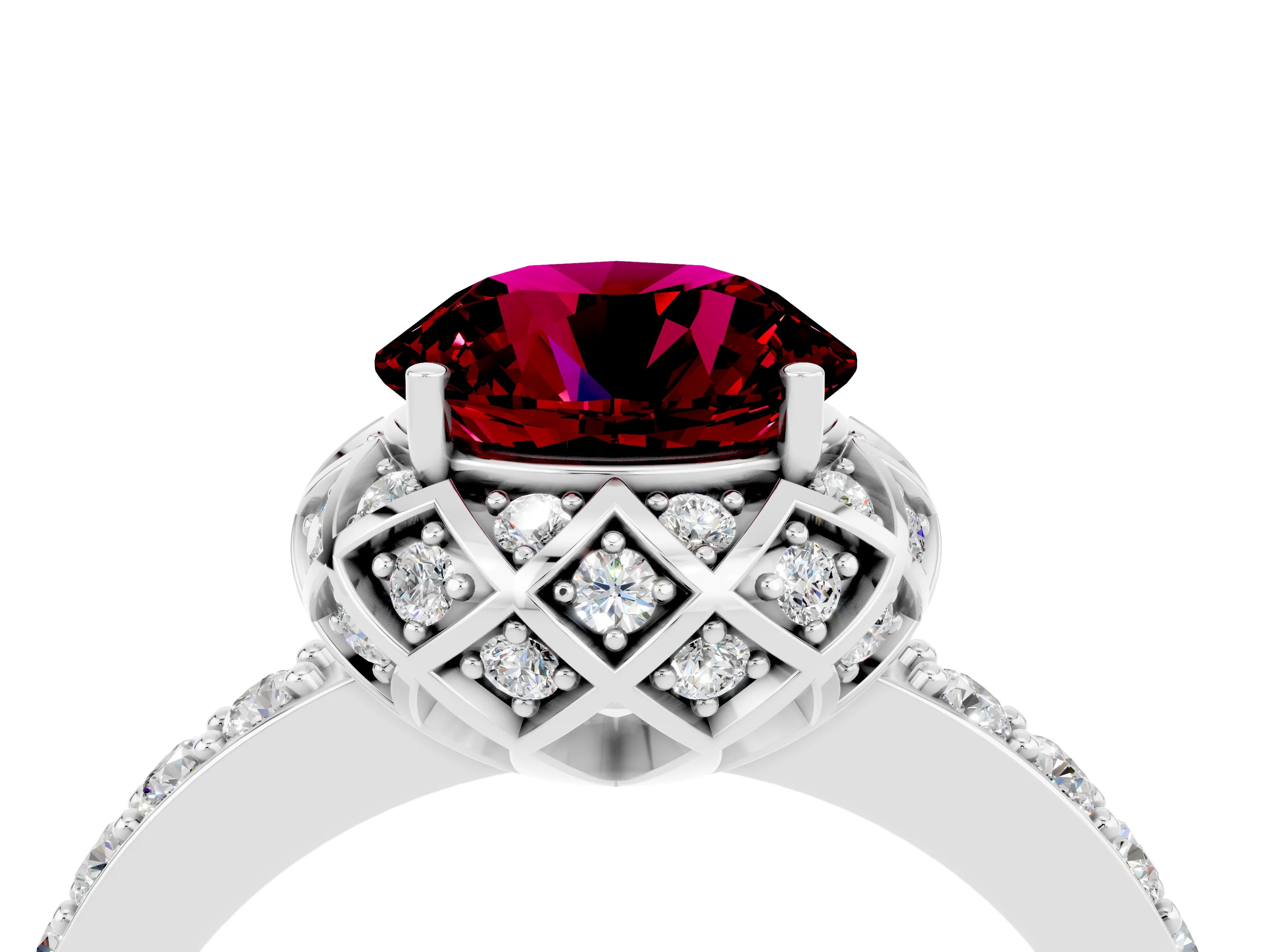 White gold Round Cut Diamond Solitaire Ring with Shared Prong Pavé Band_4