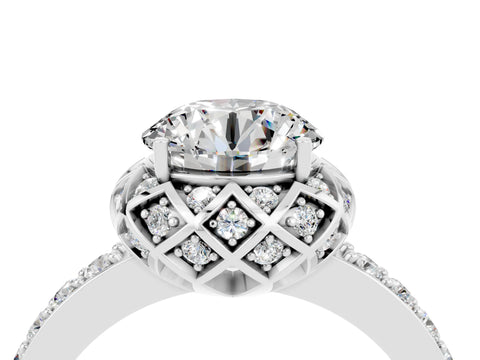 White gold Round Cut Diamond Solitaire Ring with Shared Prong Pavé Band_4