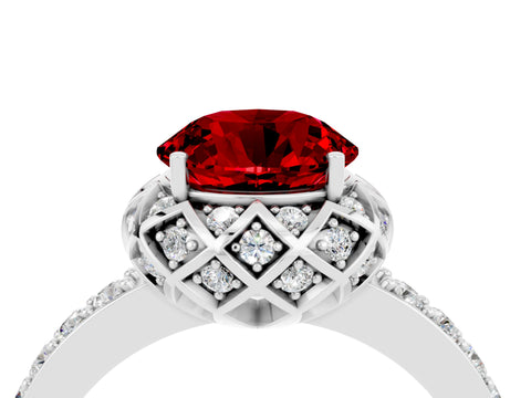 White gold Round Cut Diamond Solitaire Ring with Shared Prong Pavé Band_4