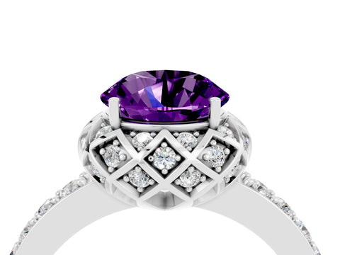 White gold Round Cut Diamond Solitaire Ring with Shared Prong Pavé Band_4