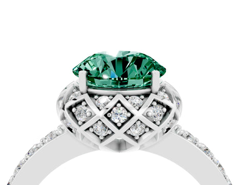 White gold Round Cut Diamond Solitaire Ring with Shared Prong Pavé Band_4