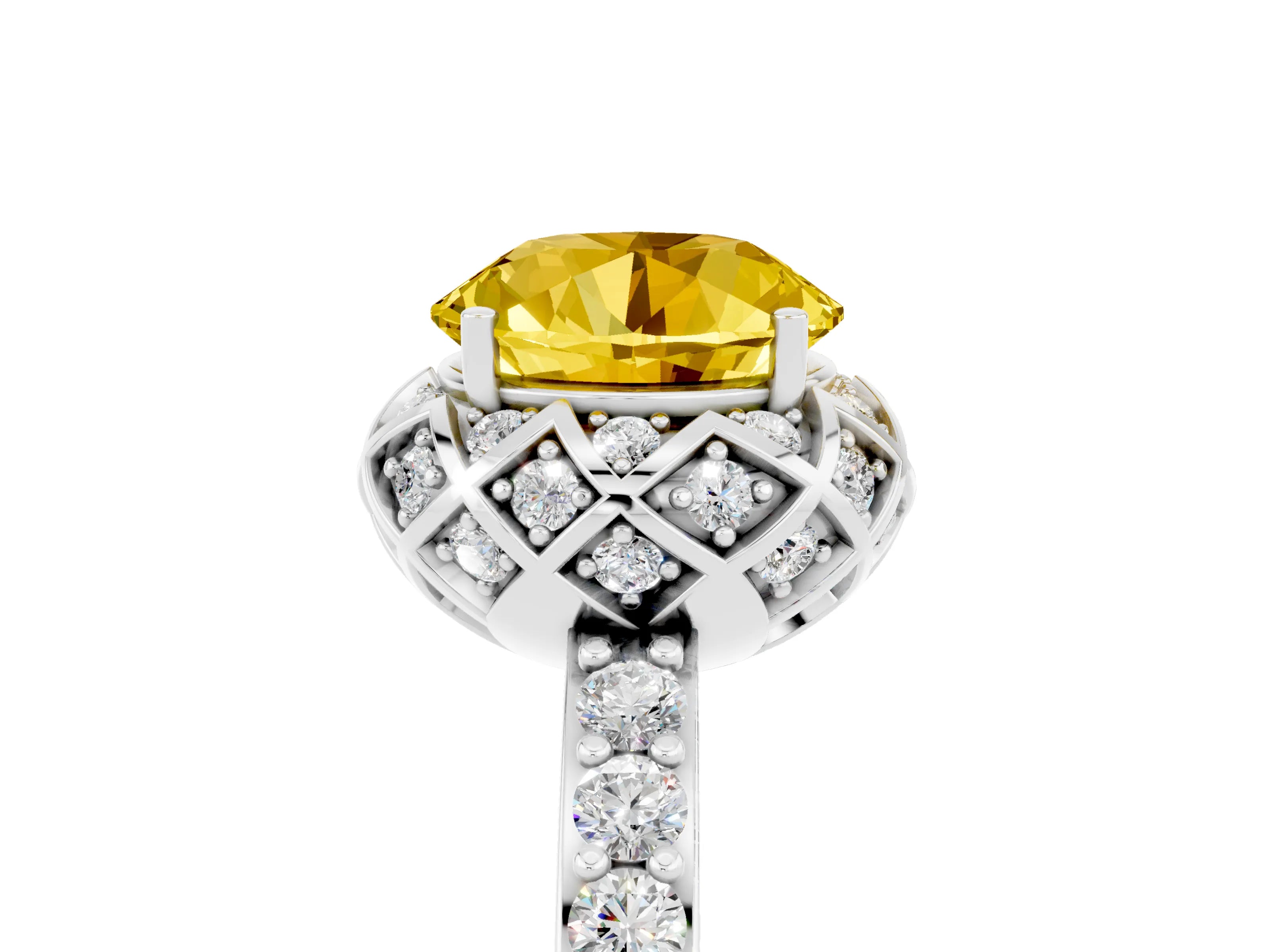 White gold Round Cut Diamond Solitaire Ring with Shared Prong Pavé Band_5