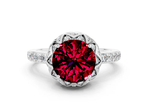 White gold Round Cut Diamond Solitaire Ring with Shared Prong Pavé Band