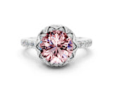 White gold Round Cut Diamond Solitaire Ring with Shared Prong Pavé Band