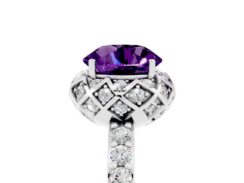 White gold Round Cut Diamond Solitaire Ring with Shared Prong Pavé Band_5