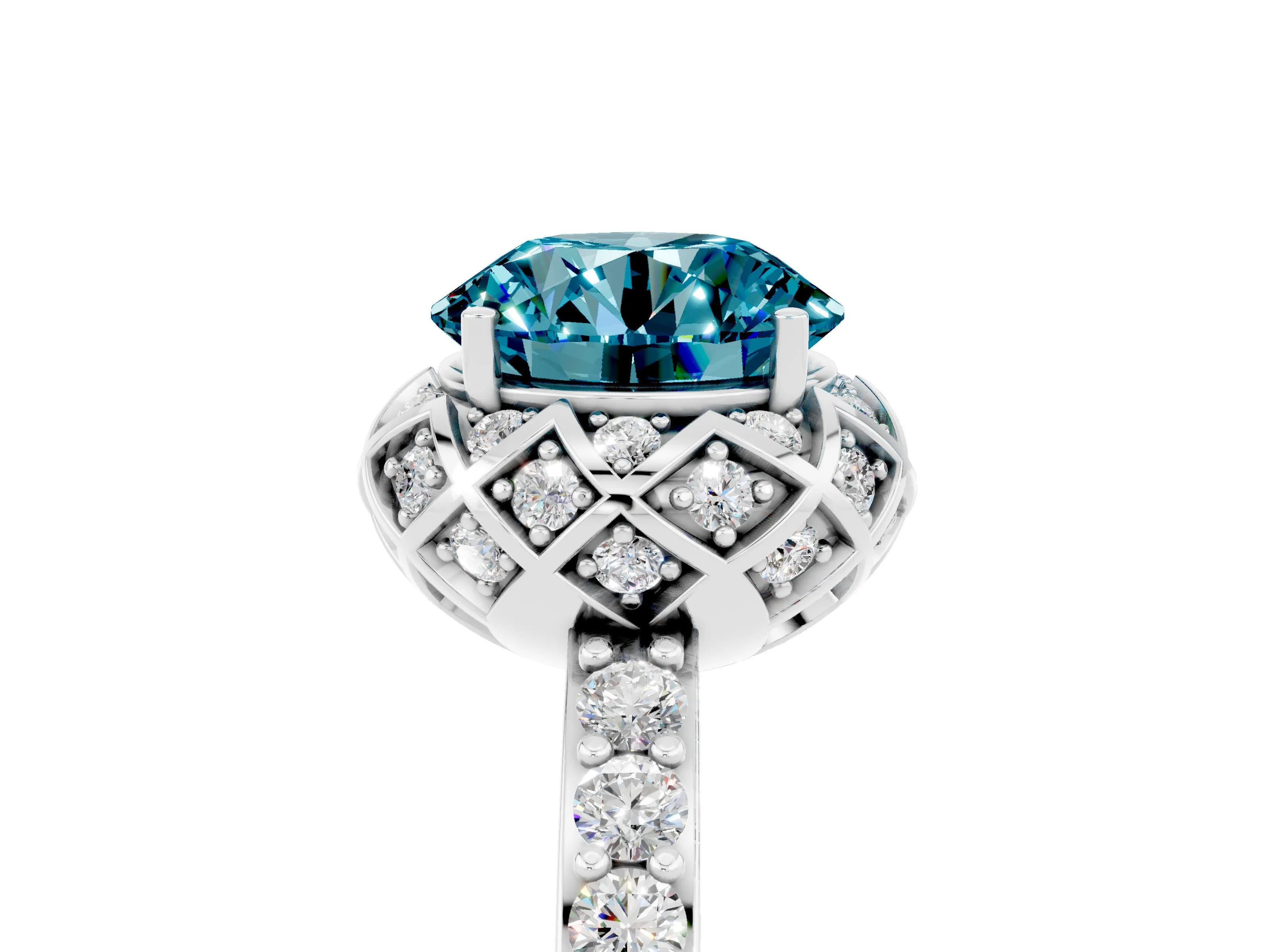 White gold Round Cut Diamond Solitaire Ring with Shared Prong Pavé Band_5