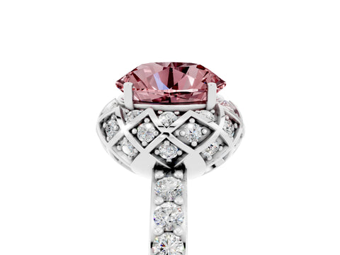 White gold Round Cut Diamond Solitaire Ring with Shared Prong Pavé Band_5