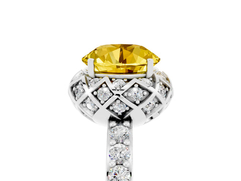 White gold Round Cut Diamond Solitaire Ring with Shared Prong Pavé Band_5
