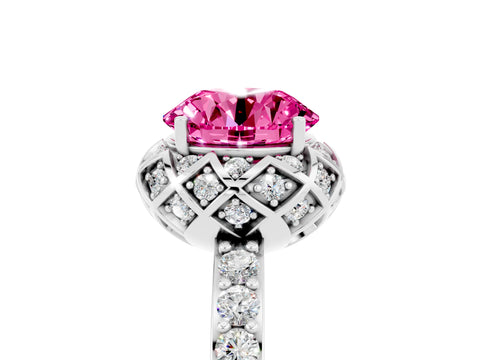 White gold Round Cut Diamond Solitaire Ring with Shared Prong Pavé Band_5