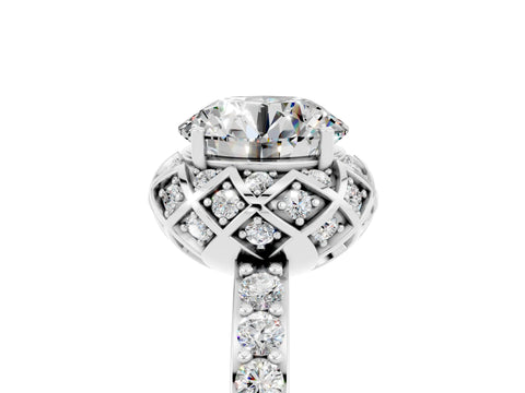 White gold Round Cut Diamond Solitaire Ring with Shared Prong Pavé Band_5