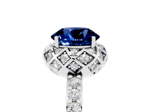 White gold Round Cut Diamond Solitaire Ring with Shared Prong Pavé Band_5