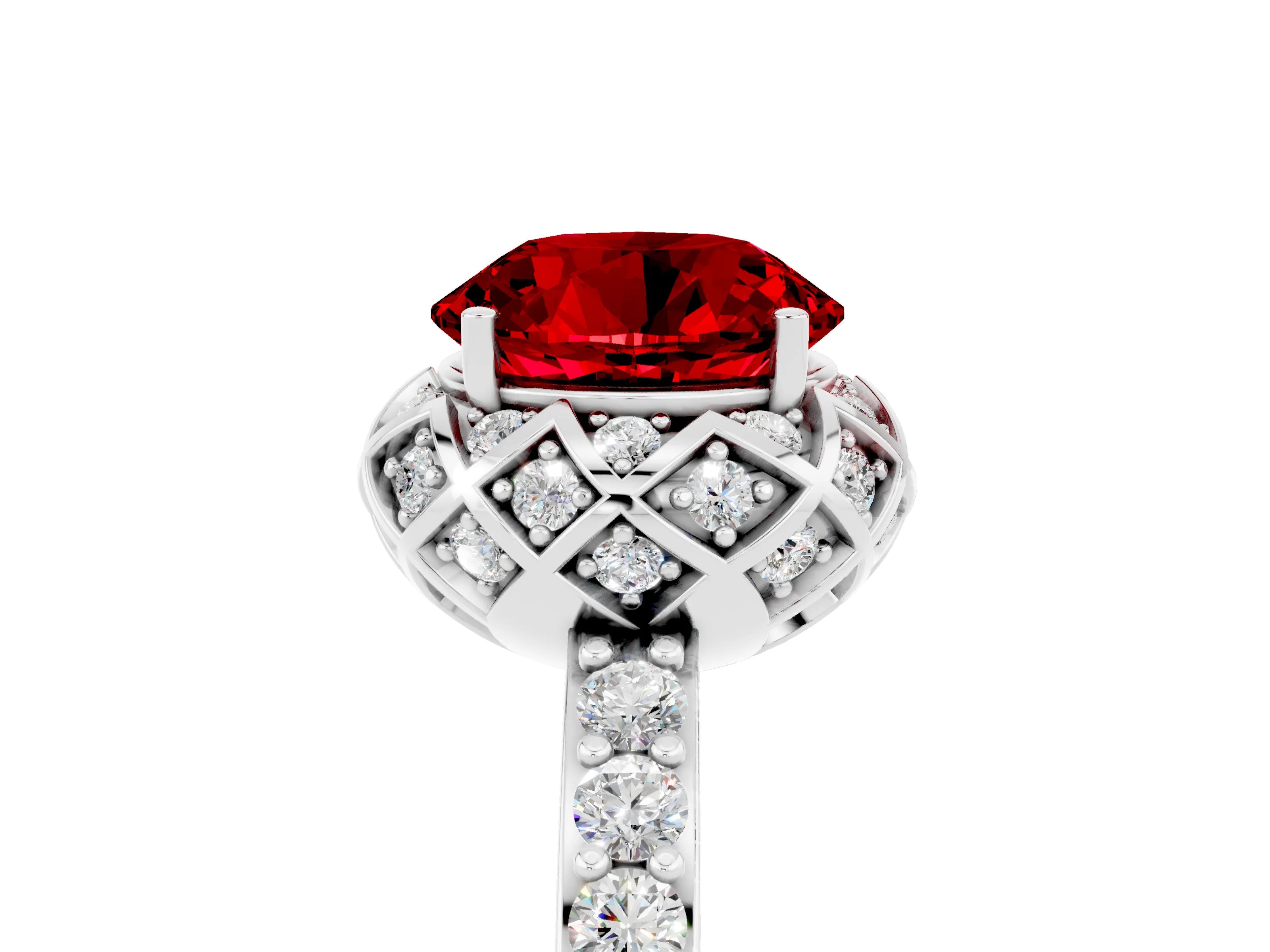 White gold Round Cut Diamond Solitaire Ring with Shared Prong Pavé Band_5