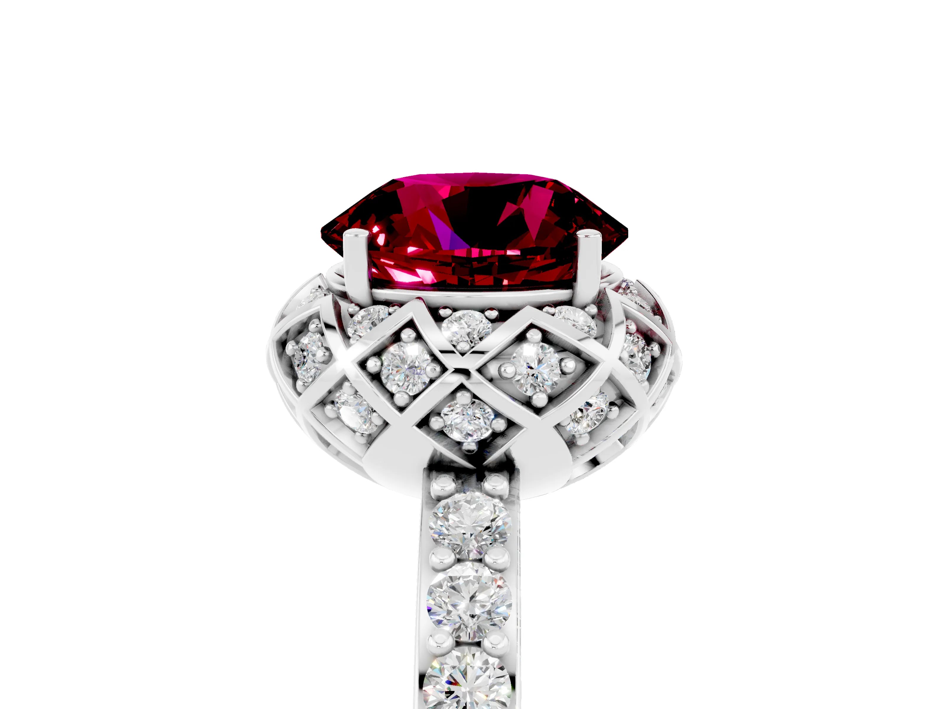 White gold Round Cut Diamond Solitaire Ring with Shared Prong Pavé Band_5