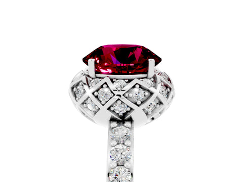 White gold Round Cut Diamond Solitaire Ring with Shared Prong Pavé Band_5