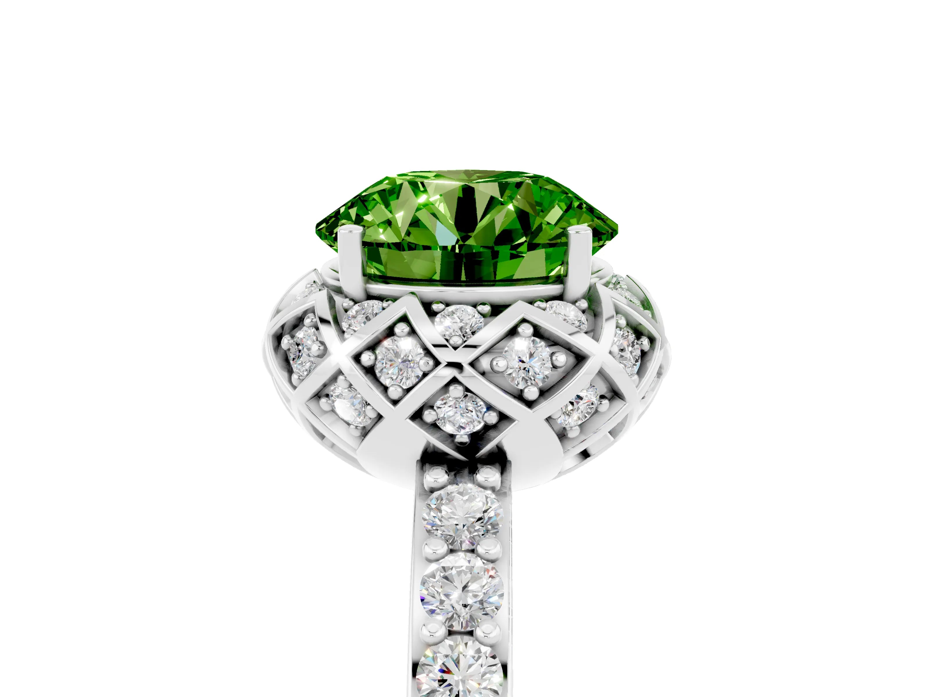 White gold Round Cut Diamond Solitaire Ring with Shared Prong Pavé Band_5