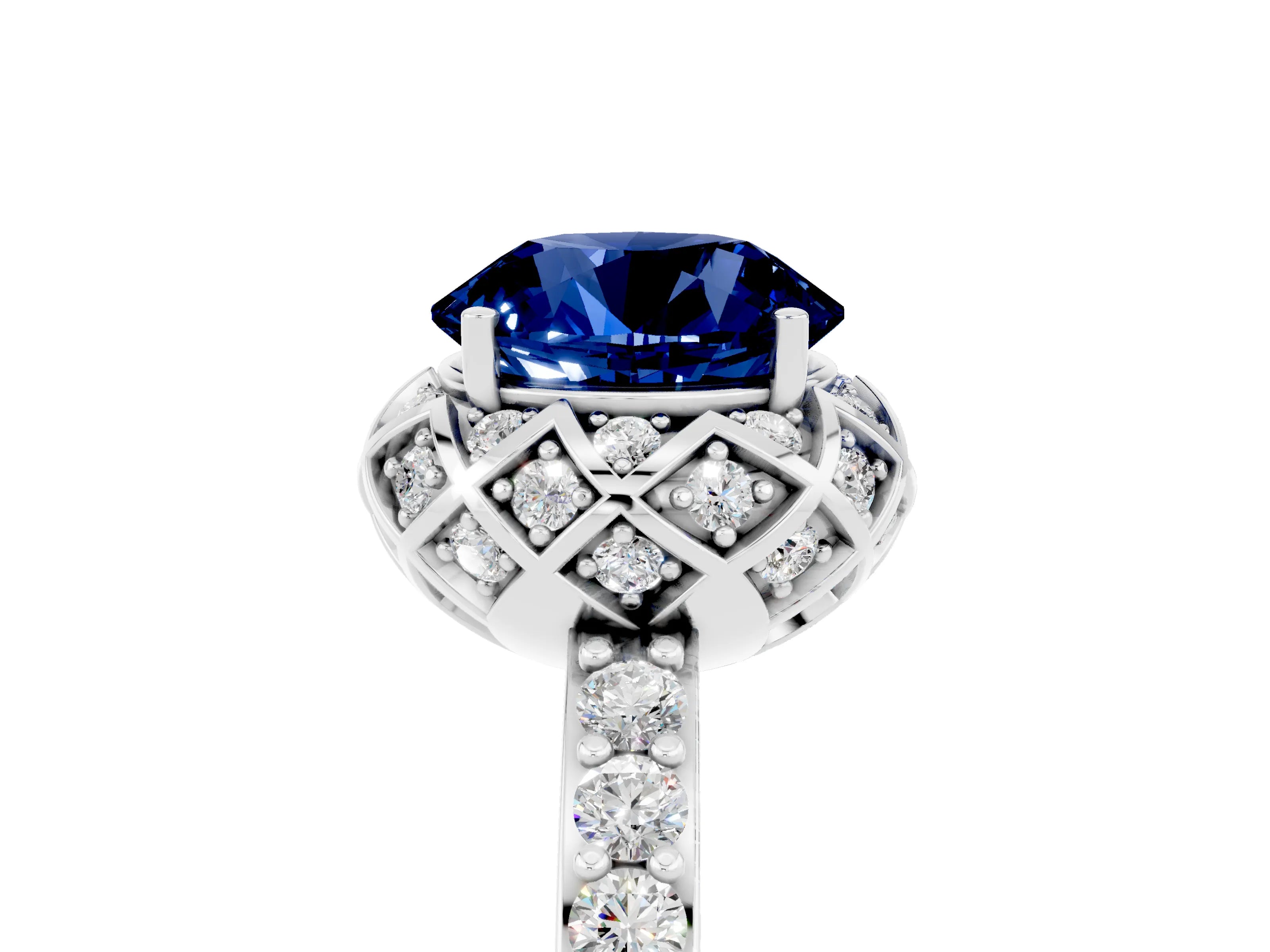 White gold Round Cut Diamond Solitaire Ring with Shared Prong Pavé Band_5