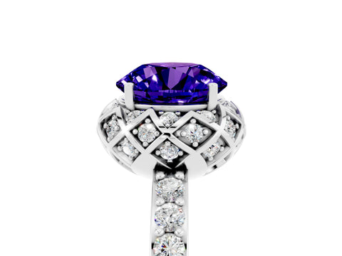 White gold Round Cut Diamond Solitaire Ring with Shared Prong Pavé Band_5
