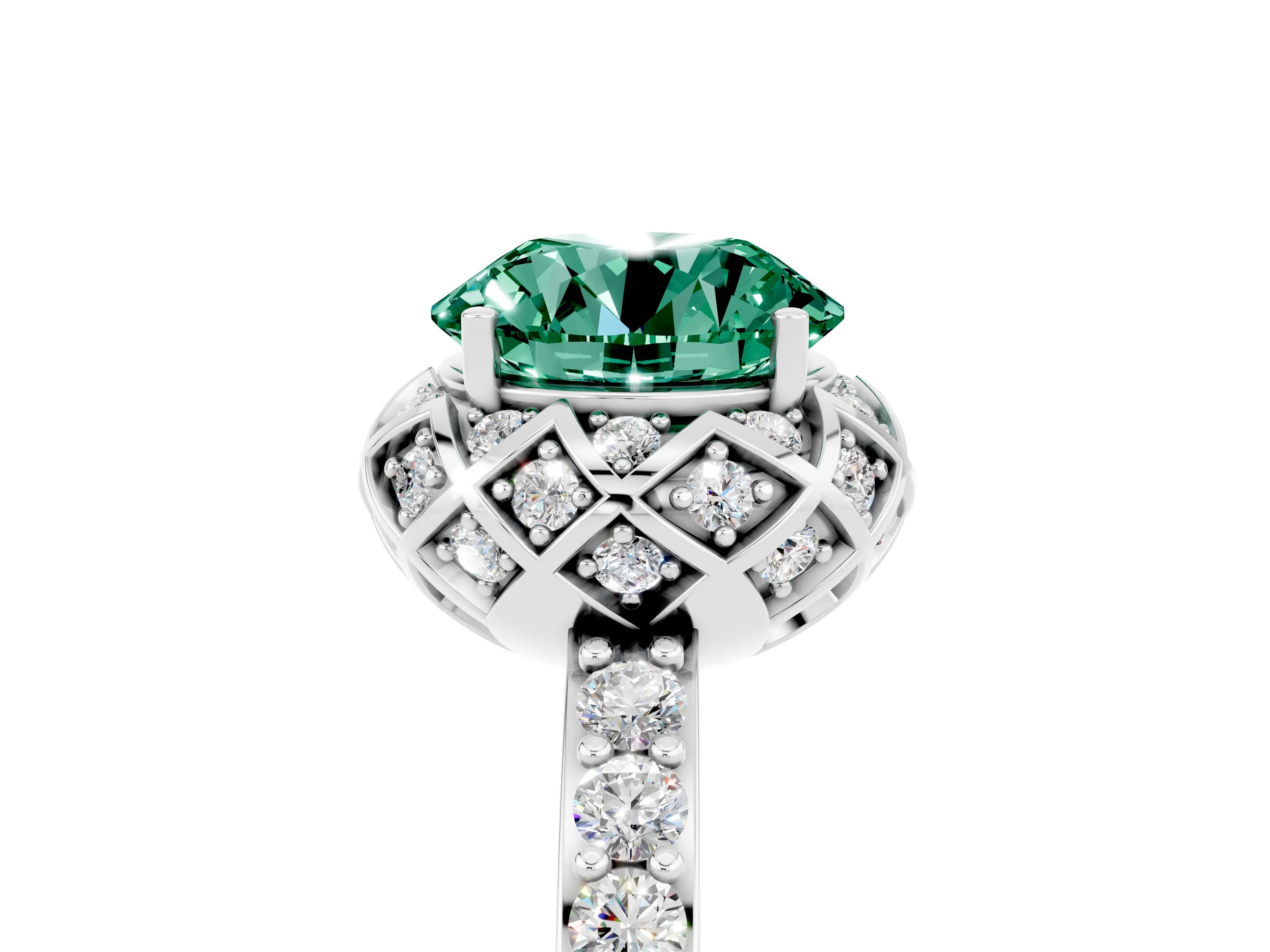 White gold Round Cut Diamond Solitaire Ring with Shared Prong Pavé Band_5
