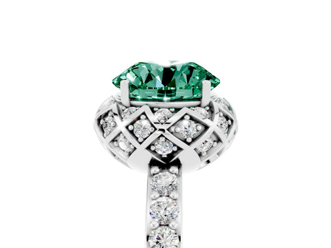 White gold Round Cut Diamond Solitaire Ring with Shared Prong Pavé Band_5