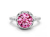 White gold Round Cut Diamond Solitaire Ring with Shared Prong Pavé Band