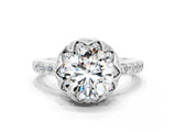 White gold Round Cut Diamond Solitaire Ring with Shared Prong Pavé Band
