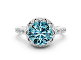 White gold Round Cut Diamond Solitaire Ring with Shared Prong Pavé Band