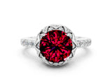 White gold Round Cut Diamond Solitaire Ring with Shared Prong Pavé Band