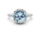 White gold Round Cut Diamond Solitaire Ring with Shared Prong Pavé Band