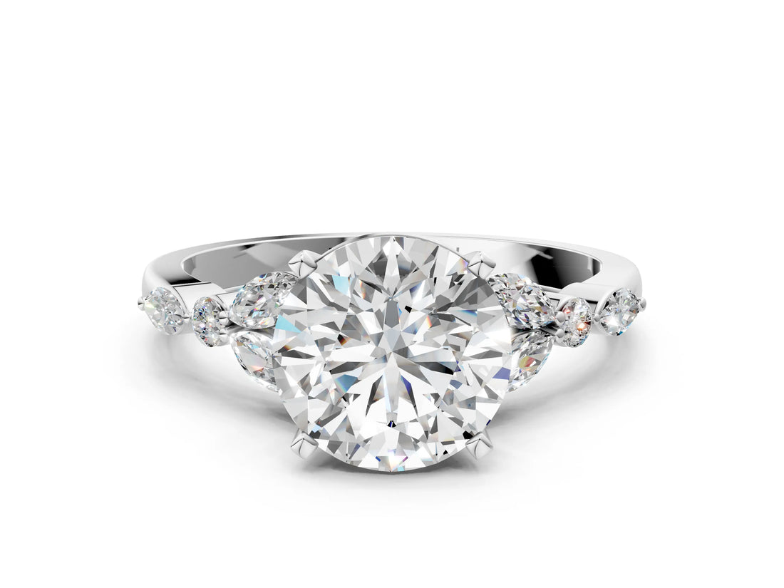 White gold Round Cut Diamond Solitaire Ring with Side Stones and Four-Prong Setting_91