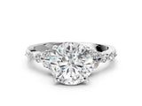 White gold Round Cut Diamond Solitaire Ring with Side Stones and Four-Prong Setting_91