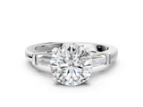 White gold Round Cut Diamond Solitaire Ring with Tapered Baguette Accents and Four-Prong Setting_87