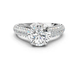 White gold Round Cut Diamond Solitaire Ring with Three-Row Pavé Band and Four-Prong Setting_78