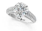 White gold Round Cut Diamond Solitaire Ring with Three-Row Pavé Band and Four-Prong Setting_79